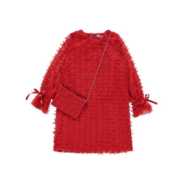Παιδικό φόρεμα με σχέδιο φιόγκους κόκκινο για κορίτσια (10-14 ετών)