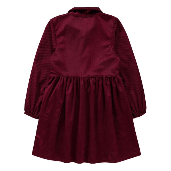 Παιδικό φόρεμα με κουμπιά βελουτέ μπορντώ για κορίτσια (6-10 ετών)