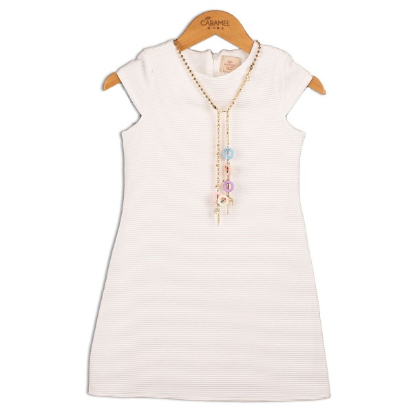 Παιδικό φόρεμα ριγέ με αλυσίδα λευκό (6-13 ετών)