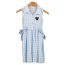 Παιδικό φόρεμα καρό με κουμπιά με στρας λευκό/γαλάζιο (5-8 ετών)