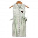 Παιδικό φόρεμα καρό με κουμπιά με στρας λευκό/πράσινο (5-8 ετών)