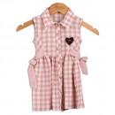 Παιδικό φόρεμα καρό με κουμπιά με στρας λευκό/σάπιο μήλο (1-8 ετών)