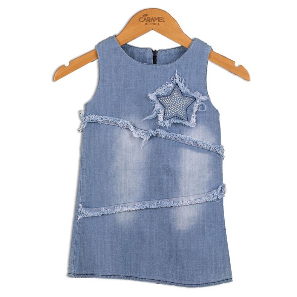Παιδικό φόρεμα αμάνικο με αστεράκι στρας μπλε (1-8 ετών)