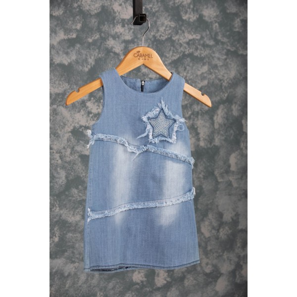 Παιδικό φόρεμα αμάνικο με αστεράκι στρας μπλε (1-8 ετών)