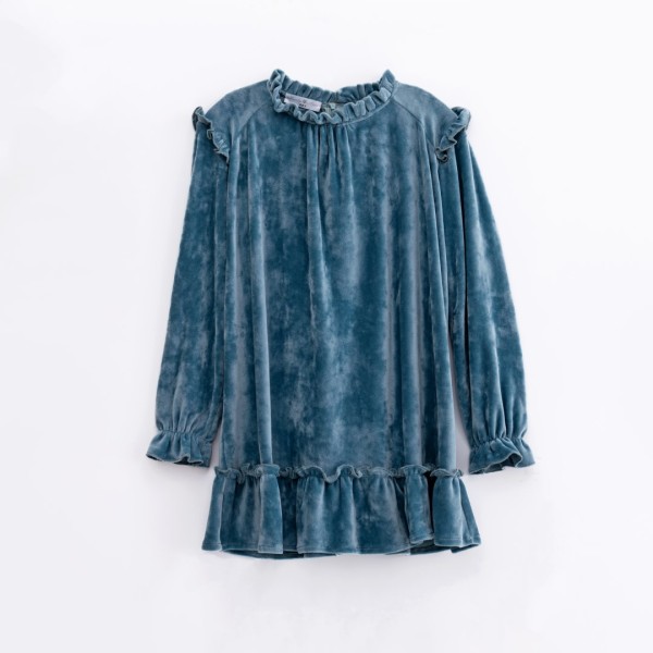 Παιδικό φόρεμα βελουτέ μέντα για κορίτσια (6-12 ετών) Funky 224-529109-1