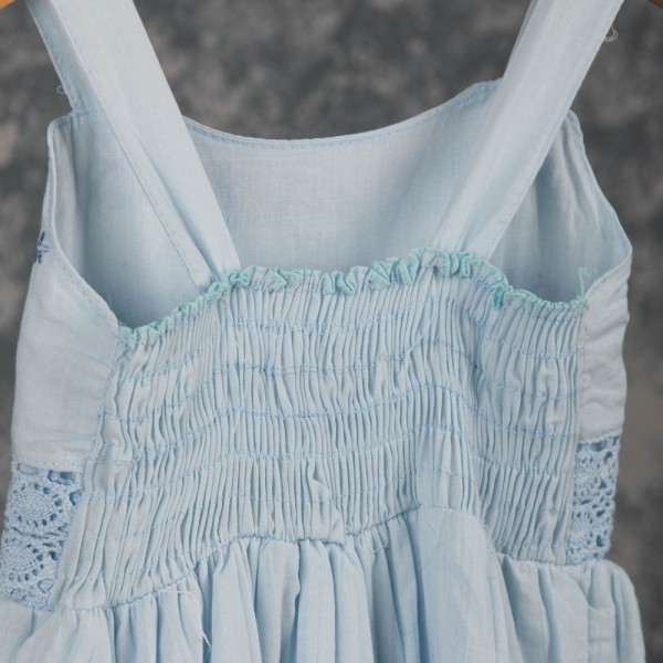 Παιδικό φόρεμα με κεντημένα λουλούδια με στρας γαλάζιο (2-12 ετών)