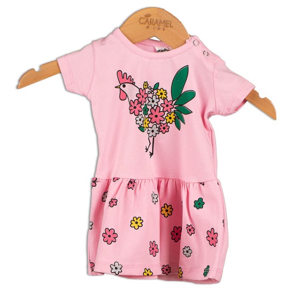 Βρεφικό μακό φόρεμα κοτούλα με λουλούδια ανοιχτό ροζ (6-18 μηνών)