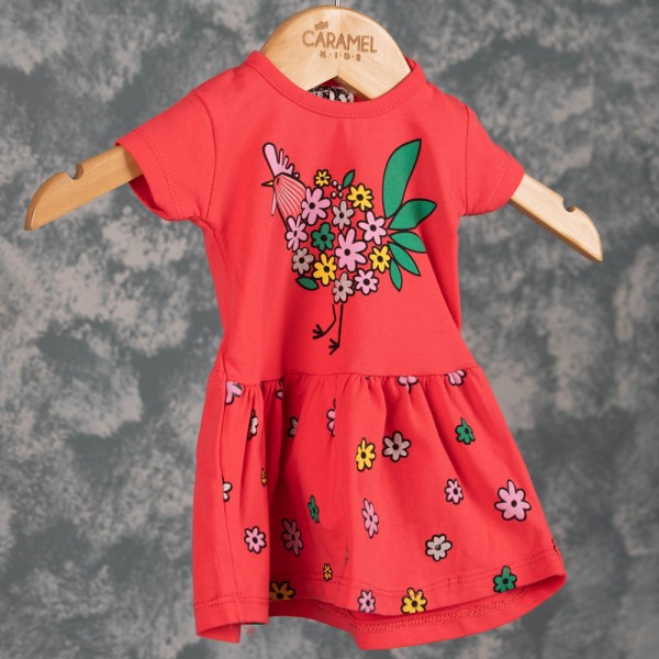 Βρεφικό μακό φόρεμα κοτούλα με λουλούδια καρπουζί (6-18 μηνών)