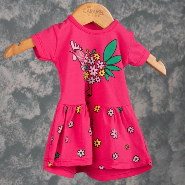 Βρεφικό μακό φόρεμα κοτούλα με λουλούδια φουξ (6-18 μηνών)