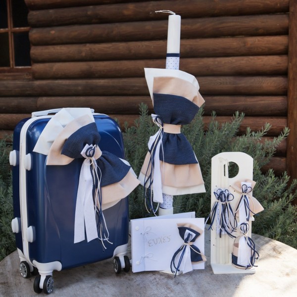 Σετ πακέτο Βάπτισης με βαλίτσα τρόλει μπλε-λευκό Baby Bloom K21.55 για αγόρια ARIADNES 2021 8τμχ