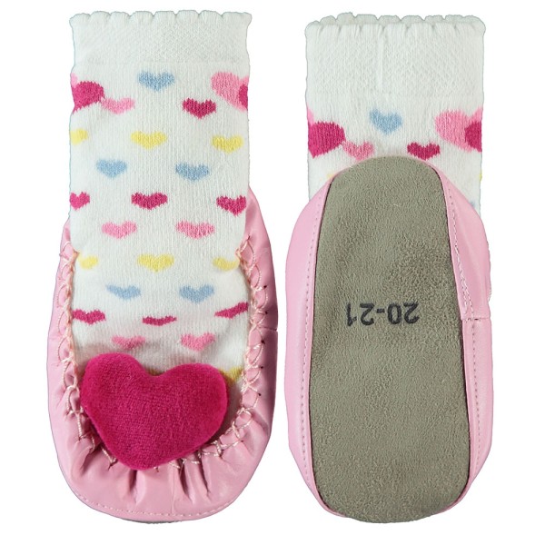 Βρεφική κάλτσα με ενισχυμένη πατούσα με καρδούλες ροζ για κορίτσια (20-22)