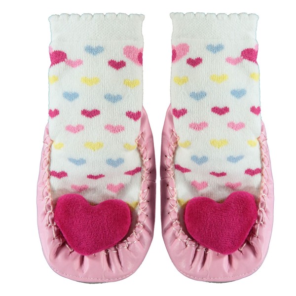 Βρεφική κάλτσα με ενισχυμένη πατούσα με καρδούλες ροζ για κορίτσια (20-22)