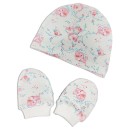 Βρεφικό σετ σκούφος γάντια με λουλούδια ροζ για κορίτσια (0-6 μηνών)