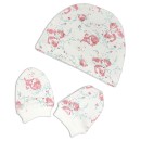 Βρεφικό σετ σκούφος γάντια με λουλούδια σάπιο μήλο για κορίτσια (0-6 μηνών)