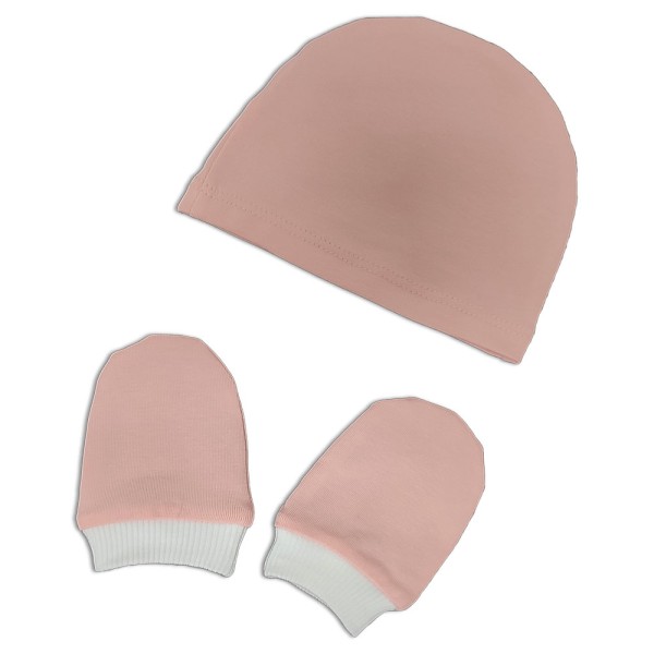 Βρεφικό σετ σκούφος γάντια σομόν για κορίτσια (0-6 μηνών)