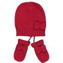 Βρεφικό σετ σκούφος γάντια πλεκτό κόκκινο για κορίτσια (43-46)