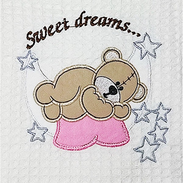 Βρεφική κουβέρτα αγκαλιάς πικέ "sweet dreams" αρκουδάκι λευκό-ροζ για κορίτσια 105χ95εκ