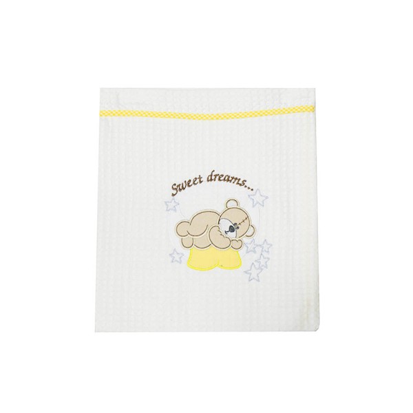 Βρεφική κουβέρτα αγκαλιάς πικέ "sweet dreams" κίτρινο με αρκουδάκι για κορίτσια 105x95εκ.