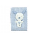 Βρεφική πλεκτή κουβέρτα πλεξούδα με αρκουδάκι γαλάζια για αγόρια (85x95 εκ)