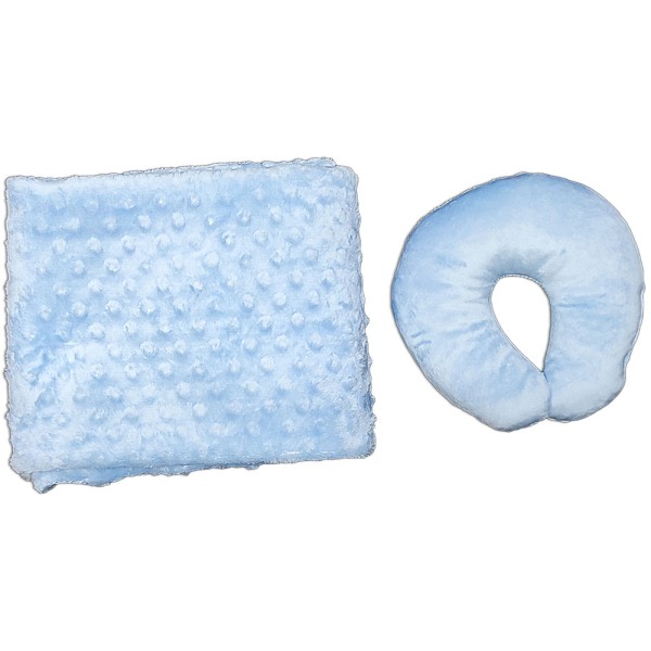 Βρεφική κουβέρτα αγκαλιάς με μαξιλαράκι minky γαλάζια (90x110 εκ)