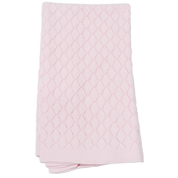 Βρεφική πλεκτή κουβέρτα αγκαλιάς με ρόμβους ροζ για κορίτσια (85x90 εκ.)