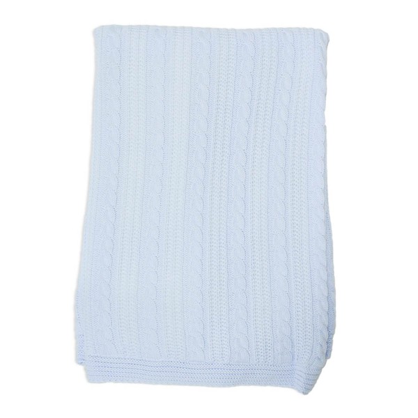 Βρεφική πλεκτή κουβέρτα αγκαλιάς γαλάζια με πλεξούδες και γούνινη επένδυση για αγόρια (85x95 εκ.)