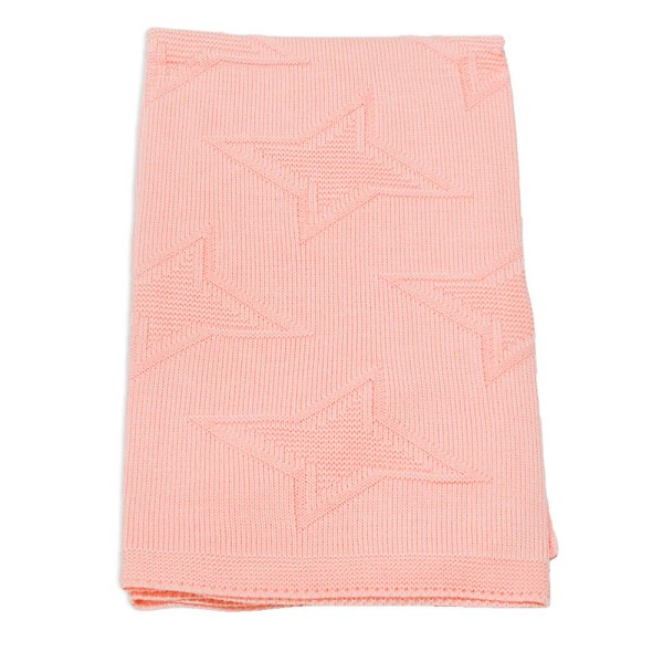 Βρεφική πλεκτή κουβέρτα αγκαλιάς με αστέρια σομόν για κορίτσια (85x90 εκ.)