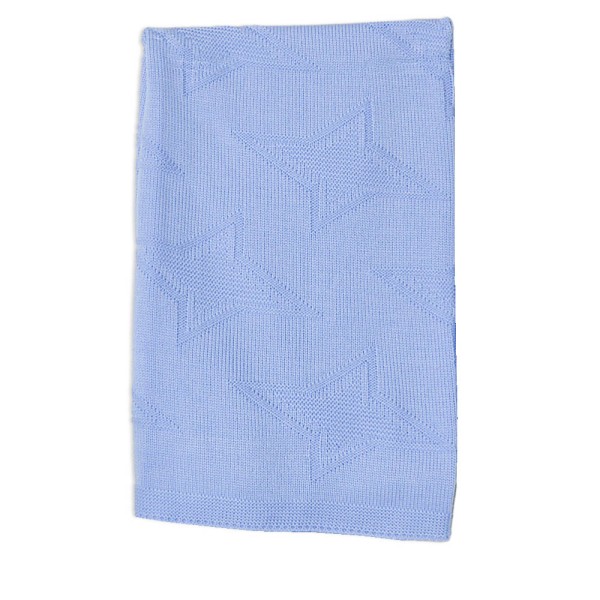Βρεφική πλεκτή κουβέρτα αγκαλιάς με αστέρια μπλε ανοικτό για αγόρια (85x90 εκ.)