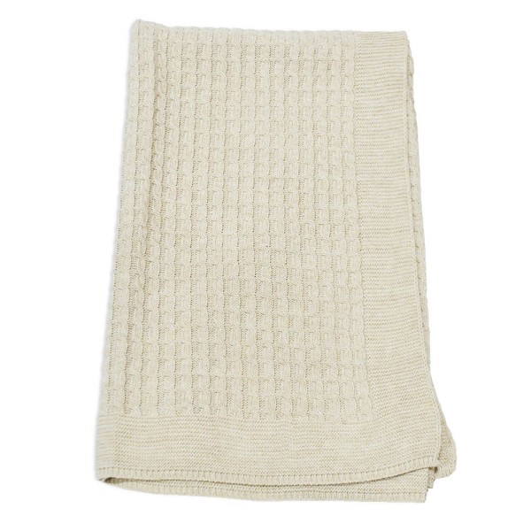 Βρεφική πλεκτή μπεζ κουβέρτα με πλεξούδες για κορίτσια (85x90 εκ.)