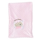 Βρεφική κουβέρτα αγκαλιάς minky ροζ με αρκουδάκι για κορίτσια 90x75εκ.