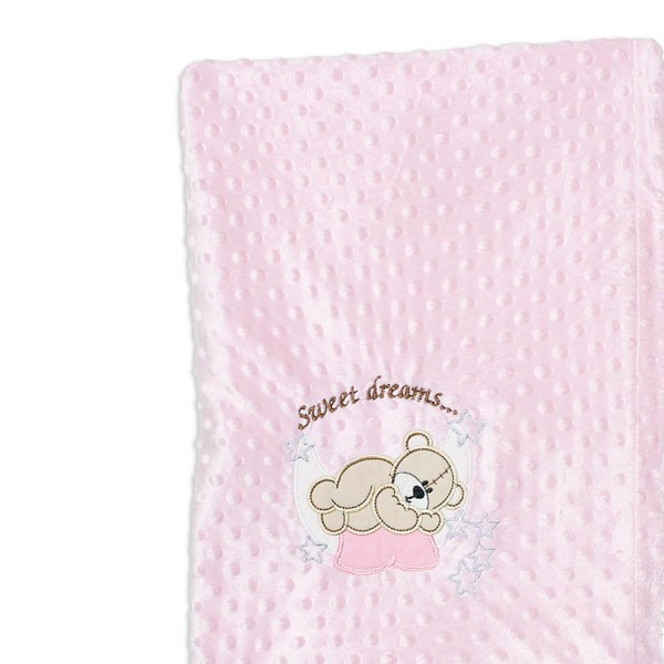 Βρεφική κουβέρτα αγκαλιάς minky ροζ με αρκουδάκι για κορίτσια 90x75εκ.