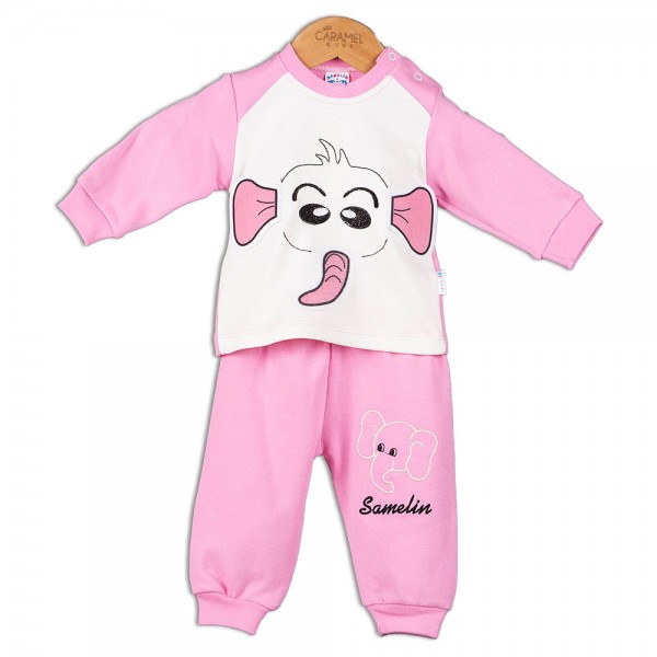 Βρεφικό σετ πιτζάμες ελεφαντάκι ροζ-λευκό για κορίτσια (1-3 ετών)