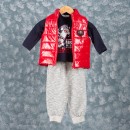 Παιδικό σετ μπλούζα, γιλέκο και παντελόνι φόρμας κόκκινο-μπλε-γκρι (2-5 ετών)