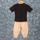 Βρεφικό σετ t-shirt με αλυσίδα και παντελόνι φόρμας μαύρο-μπεζ (6-24 μηνών)