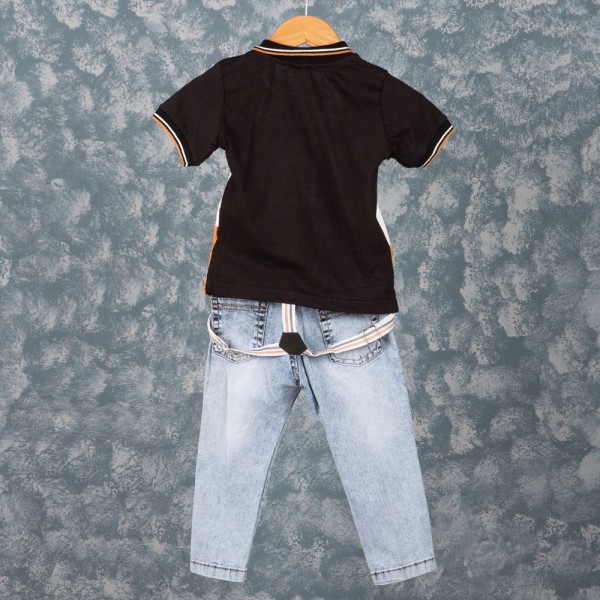 Παιδικό σετ t-shirt και τζιν παντελόνι με τιράντες πολύχρωμο-μπλε (2-6 ετών)