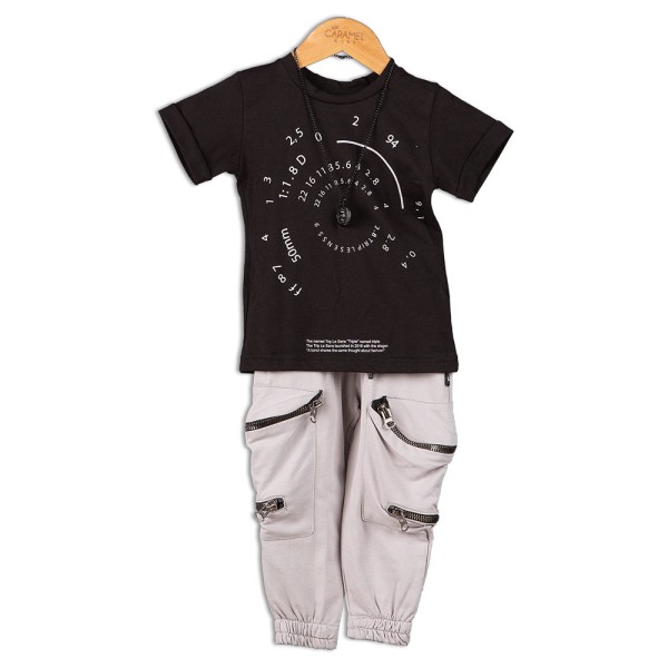 Παιδικό σετ t-shirt με αλυσίδα και παντελόνι φόρμας μαύρο-γκρι (2-6 ετών)