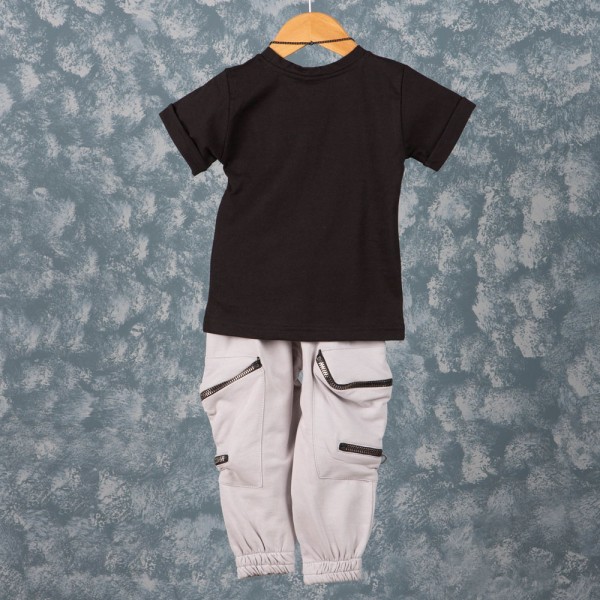 Παιδικό σετ t-shirt με αλυσίδα και παντελόνι φόρμας μαύρο-γκρι (2-6 ετών)