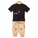 Παιδικό σετ t-shirt με αλυσίδα και παντελόνι φόρμας μαύρο-μπεζ (2-6 ετών)