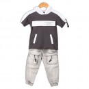 Παιδικό σετ t-shirt με κουκούλα και cargo παντελόνι σκούρο γκρι-γκρι (2-6 ετών)