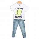 Παιδικό σετ t-shirt 'tennis' με τζιν παντελόνι λευκό-μπλε (2-6 ετών)