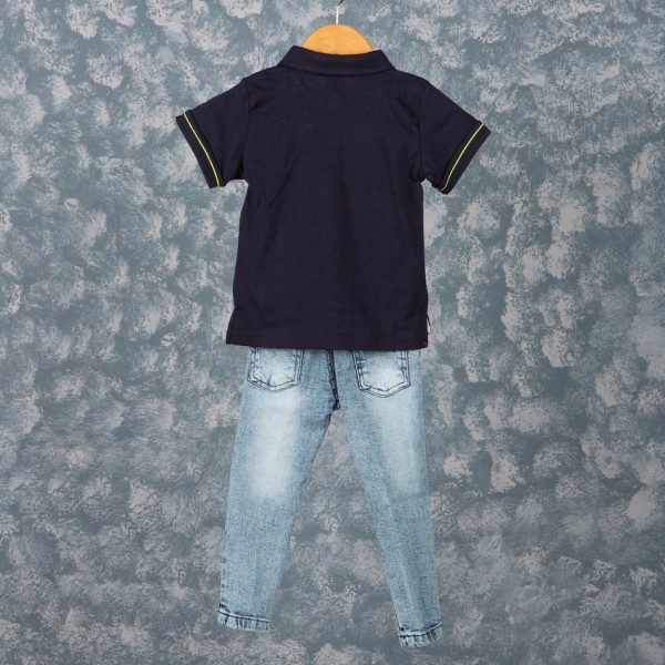 Παιδικό σετ t-shirt 'tennis' με τζιν παντελόνι ναυτικό μπλε-μπλε (2-6 ετών)
