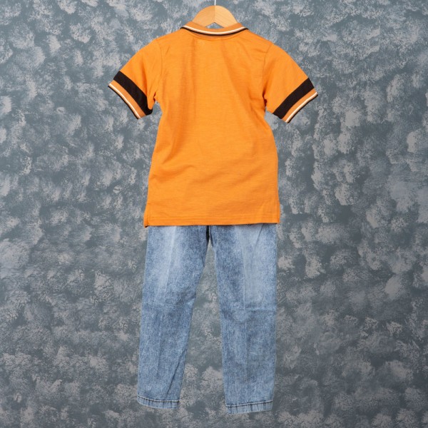 Παιδικό σετ t-shirt και τζιν παντελόνι πορτοκαλί-μπλε (6-10 ετών)