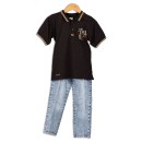 Παιδικό σετ t-shirt με τζιν παντελόνι μαύρο-μπλε (6-10 ετών)