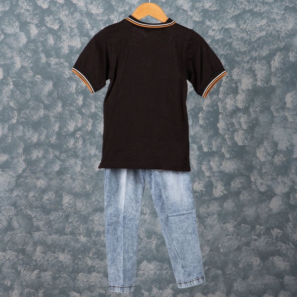 Παιδικό σετ t-shirt με τζιν παντελόνι μαύρο-μπλε (6-10 ετών)