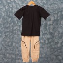 Παιδικό σετ t-shirt με αλυσίδα και παντελόνι φόρμας μαύρο-μπεζ (6-10 ετών)