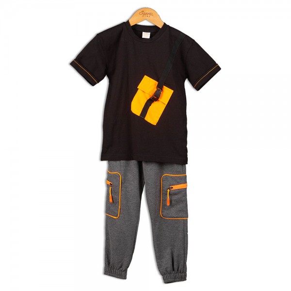 Παιδικό σετ t-shirt με παντελόνι φόρμας μαύρο-σκούρο γκρι (6-10 ετών)