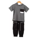 Παιδικό σετ t-shirt με κουκούλα και cargo παντελόνι φόρμας γκρι-μαύρο (6-10 ετών)