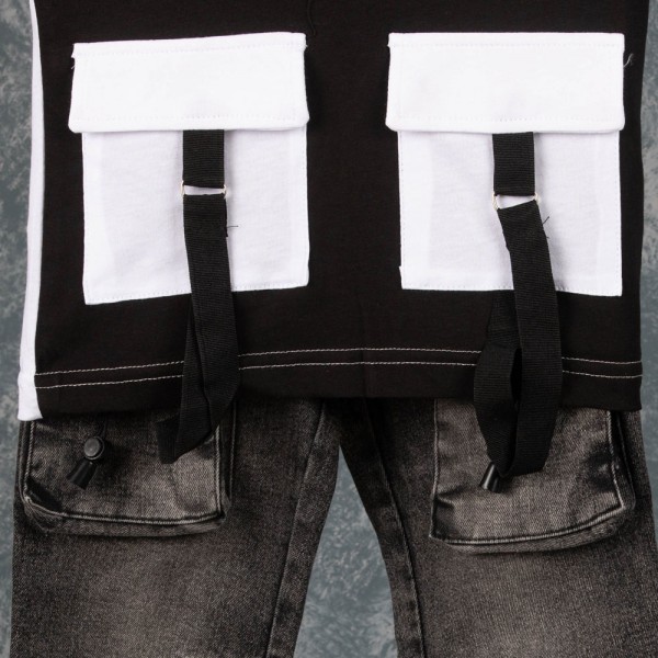 Παιδικό σετ t-shirt με κουκούλα και τζιν παντελόνι μαύρο-σκούρο γκρι (6-10 ετών)
