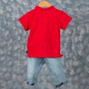 Παιδικό σετ t-shirt με τζιν βερμούδα κόκκινο-μπλε (5-9 ετών)